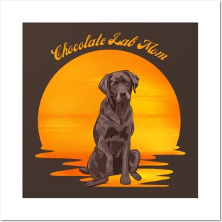 Retro Sunset Chocolate Lab Mom Posters and Art